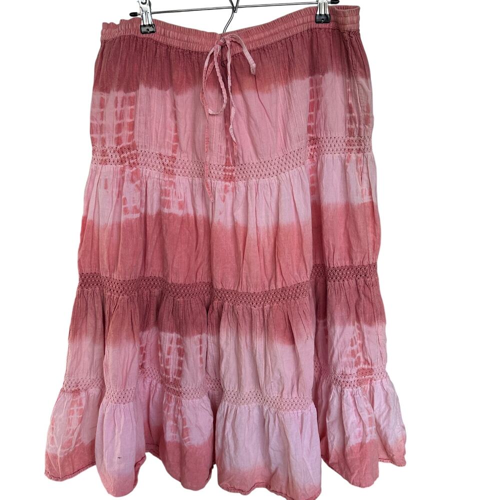 Kirat Cotton Boho Tie Dye Tiered Lined Maxi Skirt OS Peasant Festival Hippie
